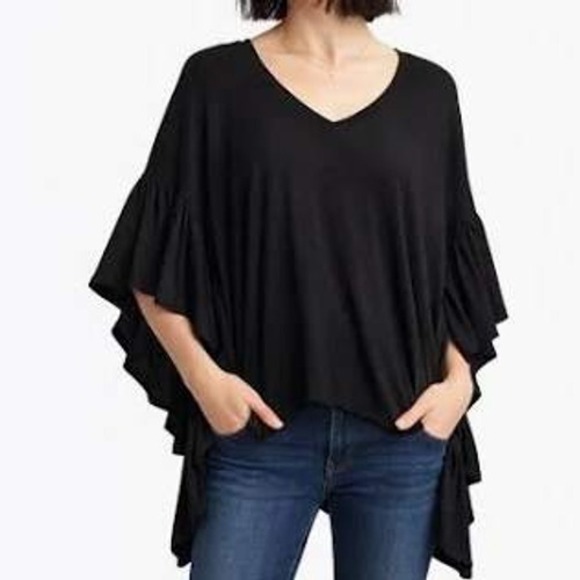 Anthropologie Tops - Akemi & Kim Anthropologie Black Ribbed Oversized Black V Neck Top Ruffle Sleeves